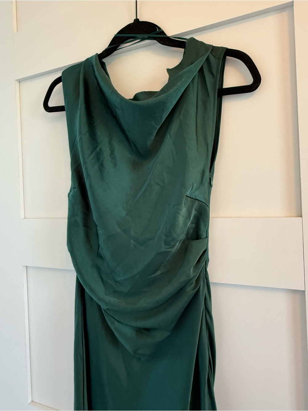 Emerald Green Satin Cap Sleeve Cowl Back Dress for Women - Picture 5 of 7